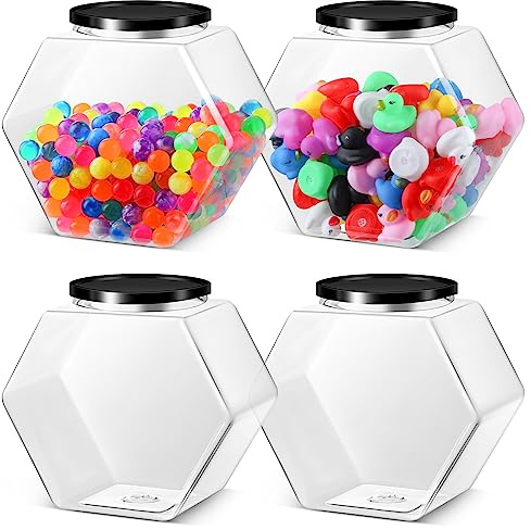 Norme 4 Pcs 129 oz Plastic Candy Jars with Lids Hexagon Cookie Jars for Kitchen Counter Candy Bar Containers Acrylic Clear Containers for Buffet Storage Display Dog Treat Laundry Pod Buffet Craft