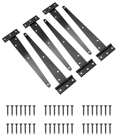 QWORK® 6Pcs Charnières en T, Charniere Porte, Charnières de Portail pour Portails en Bois, 25Cm, avec Vis, Noir
