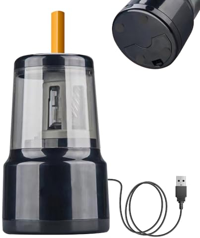 JIJICZ Elektrischer Bleistiftspitzer, 6-8 Mm Robust Usb Und Batterie Automatischer Anspitzer Mit Großem Behälter Spitzer Elektrisch Ideal Für Kinder, Künstler, Schwarz
