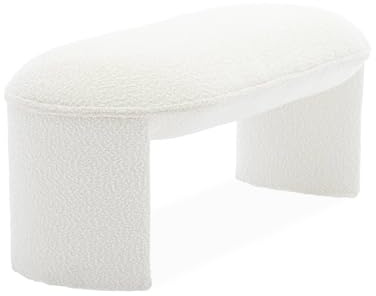 sweeek - Banc ou Bout de lit en Tissu Bouclette Blanc crème L 100 x P 44 x H 41cm - Shawn