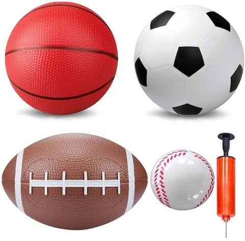 Anzmtosn Mini Sports Balls Toys Set for Kids Toddler, Mini PVC 5 Inch Basketballs Balls-5 Little Soccer, Football,- Playground Bouncy KickBall Ball for Indoor Outdoor Beach Pool 4 Pack