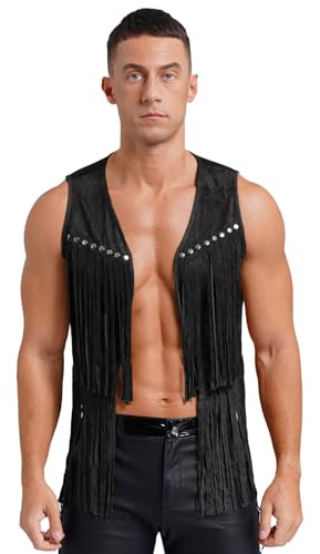 Vxuxlje Väst för män Western Cowboyjacka Frow Hippie väst vintage ärmlös kostymväst danstopp kostym halloween karneval fest M-XXL