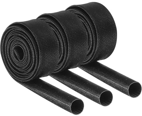 QUARKZMAN 3 Piezas Trenza de Manga de Cable de Aislamiento 1m-12 mm ID Negro Trenzado de Fibra de Vidrio con Revestimiento de Silicona de Alta Temperatura para Protección de Cables
