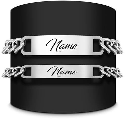 Personalisierte Partnerarmbänder – 2 Armbänder aus hochwertigem Edelstahl mit Gravur und Namen für Paare, Männer und Frauen – Allergikerfreundlich, in Silber, Gold und Schwarz