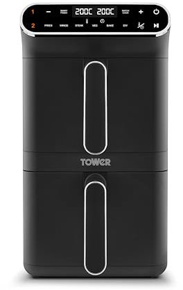 Tower T17190 Vortx XL Dual Stack Air Fryer with Digital Control Panel, Space Saving Design, 6 Preset Cooking Modes, Match Cook & Smart Finish Functions, Dual Baskets, 2460W, 11L, Black