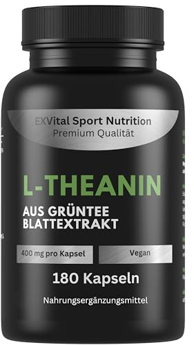 EXVital® L-Theanin, 180 vegane Kapseln, 400 mg L-Theanin pro Kapsel, aus Grüntee Blattextrakt, L-Theanine Aminosäure, vegan & ohne Zusätze, laborgeprüft