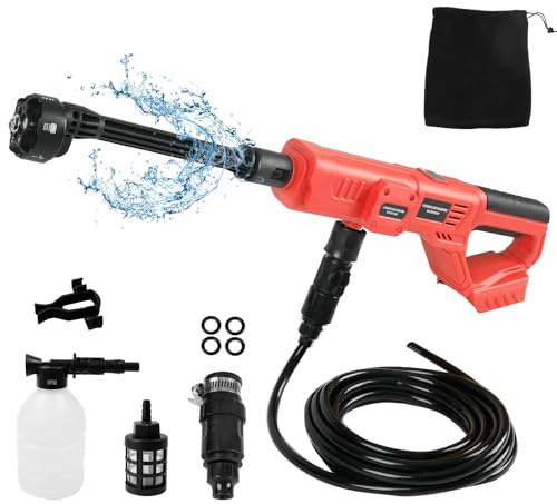 Limpiador de Alta presión con batería 6 en 1 Compatible con batería Milwaukee de 18 V, 1000 PSI Pistola de Limpieza a presión portátil para Coches, Ventanas, césped, Jardines, Piscinas, Pantalones de