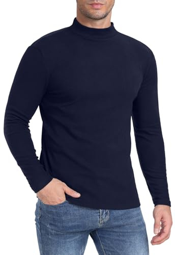 MLANM Men's Mock Turtleneck Thermal Underhirt Lightweight Pullover Sweaters Long Sleeved Neck Pullover Winter Sweater Slim Fit Pullover Mens Tops, Navy L