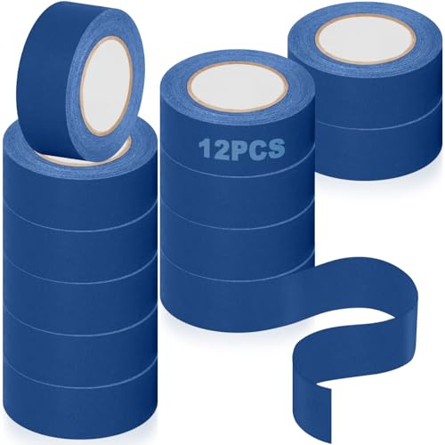 12 Rotoli Nastro Mascheratura Pittura, 24mm x 20m Nastri Adesivo Verniciatura, Nastro Decorazione per Interno, Carta Crespa Pittore Nessun Residuo, Nastri Multiuso per Lavori, Imbianchino (Blu)