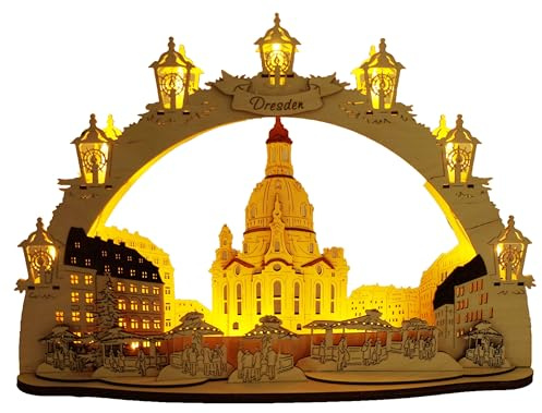 3D LED Schwibbogen Dresdner Frauenkirche Dresden - Holzkunst aus Sachsen - mit Netzkabel | Lichterbogen Weihnachten