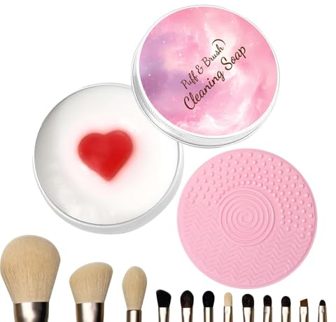 Brush Cleaning Soap - Makeup Brush Cleaner Set with Silicone Pad | Solid Cleanser for Sponge Blender Washing Home Travel Salon Vanity Daily Routine Cosmetic Tool Beauty Accessory Storage Use