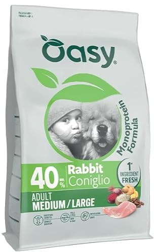Oasy Dog Monoprotein Formula | Adult | Medium - Large | Coniglio | Cibo Secco per Cani Adulti di Taglia Medio - Grande | Sacco da 10 Kg