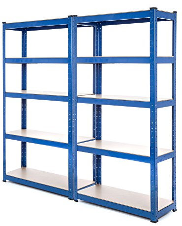 2 Bay Heavy Duty Steel Shelving Garage Racking Unit 150kg per shelf (5 Levels 1500mm H x 750mm W x 300mm D)