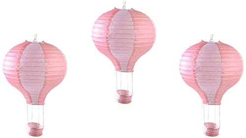 Pack of 3 Stripy Hot Air Balloon Paper Lantern Wedding Party Decoration Craft Lamp Shade (Baby Pink, 10 (25CM))