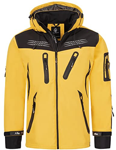 Rock Creek Herren Softshell Jacke Outdoor Regenjacke Windbreaker Softshelljacken Wanderjacke Skijacke Laufjacke Thermojacke Kapuze H-159 Gelb XXXL
