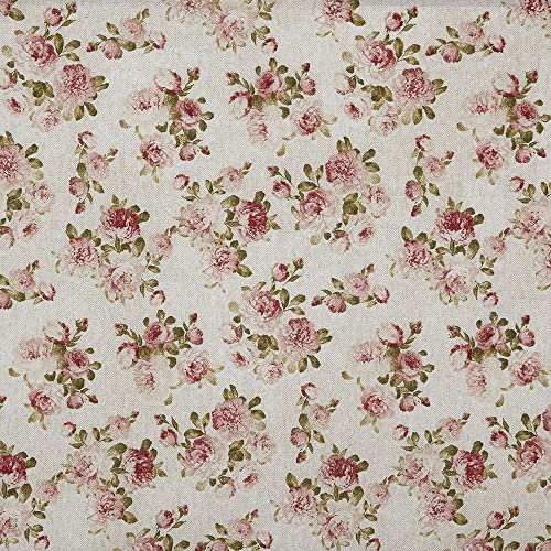 Kt KILOtela - Tissu Toile Imprimé, Confection Décoration Intérieure, Assises de Fauteuils, Rideaux, Coussins, Galettes de Chaises, 100 cm Longueur x 280 cm Largeur, Fleurs, Malaga, Rose - 1 Mètre