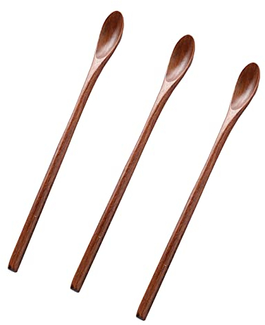 3 Pezzi Cucchiaio di Legno Manico Lungo Cucchiaino da Caffè Cucchiaino da Miele Accessori da Cucina in Cucchiaio di Legno Naturale per Cucina, per Caffè, Latte, Tè, Dolci e Zuppe (Marrone Scuro)