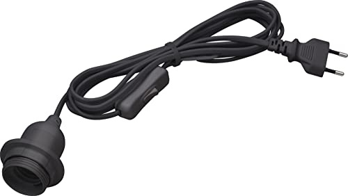 Meister Lampsockel E27 – 5 meter – svart – med på/av-brytare – perfekt för gör-det-själv-projekt – lämplig för stående och hängande lampor/lampupphängning med strömbrytare/kabel för