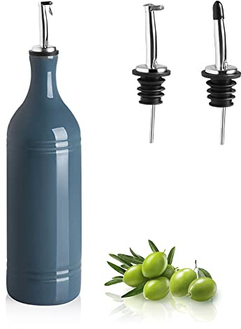 Sweejar Large Ceramic Olive Oil Dispenser Bottle, Opaque Oil Cruet Protects to Reduce Oxidation, Suitable for Storage Vinegar, Soy Sauce & Other Liquids, Pack of 1, 24 Fl Oz (Fog Blue)