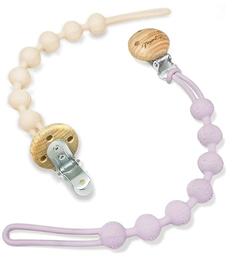 MumEZ Dummy Clip - 2 Pcs Premium Silicone Dummy Clip Boys Girls - Comfortable for Baby - Easy for Parents - BPA Free - One-Piece Design (Cream Whtite+Purple)