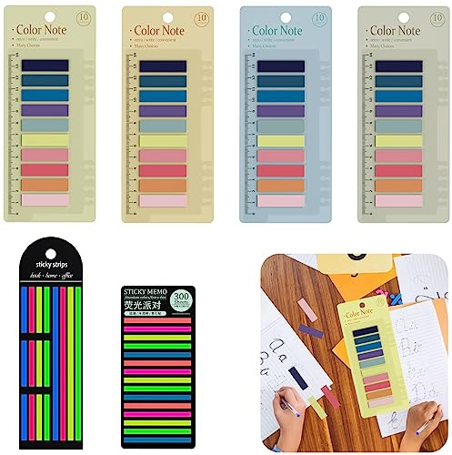 1420 marcadores de página, 3 estilos marcapáginas adhesivos, 4 estilos Sticky Notes con regla, notas adhesivas de colores, marcadores de página plastificados, pestañas para leer/marcar/estudio