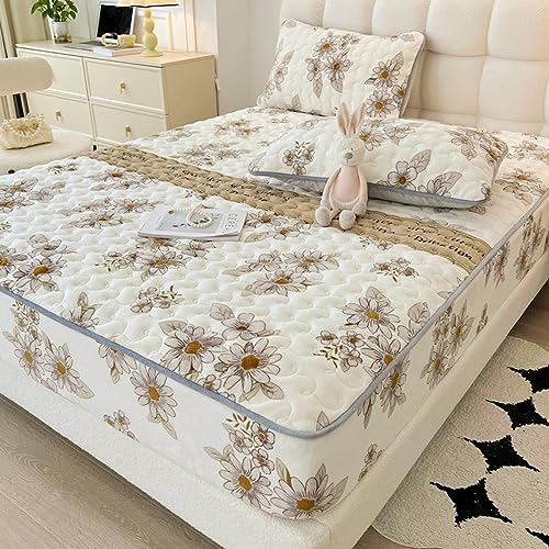 Daenlujec Spannbettlaken Stretch 150 x 200cm, Cartoon-Dick gestepptes Plüsch-Spannbetttuch, Matratzenbezug, Winter, warm, elastische Samt-Bettwäsche, Tagesdecke, braun