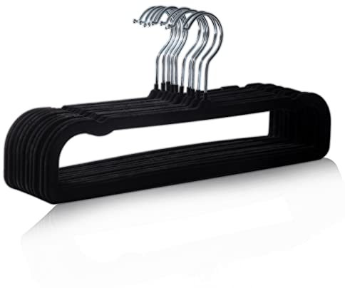Grucce Pantaloni Velluto,10 Pezzi Gruccia Pantalone in Vellutate,35cm Stampelle per Pantaloni Appendini per Pantaloni,Grucce Salvaspazio Pantaloni con Rotante 360°per Jeans,Vestiti,Sciarpe(Nero)