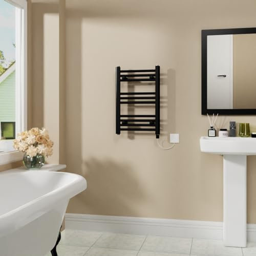 Warmehaus 200W Electric Heated Warming Towel Rail Bathroom Radiator Black - 600x400mm