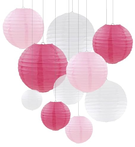 ZYOOO 10pcs Paper Lanterns,10/15/20/25cm Round Hanging Paper Lanterns Decoration for Wedding,Graduation,Anniversary,Birthday Party,Home Decoration(Pink)