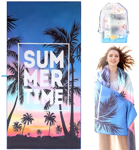 LEcylankEr Serviette de Plage 180 x 90cm Serviette de Plage Microfibre Anti Sable Sechage Rapide pour Plage/Piscine/Chaises de Plage Drap de Plage (Cocotier au Coucher du Soleil)