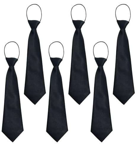 UILYNIU 6 Cravatte per Ragazze e Ragazzi, Pre-Legata, Unisex, Raso, Bambini con Elastico Flessibile (Nero)