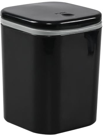 Guankan 2 L Tiny Countertop Garbage Bin, Mini Plastic Desktop Trash Bin with Push Button, Black