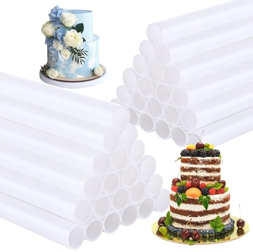 ASelected 50Pcs Cake Dowels, 24cm/9in Plastic Dowels for Cakes White | 12mm Cake Rods Cake Support Dowels Cake Dowels for Tiered Cakes Construction and Stacking Supporting