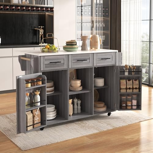 Carrello da cucina, portata su ruote, grande pranzo/credenza in legno massiccio, armadio con piano pieghevole, porta di appoggio, piedini