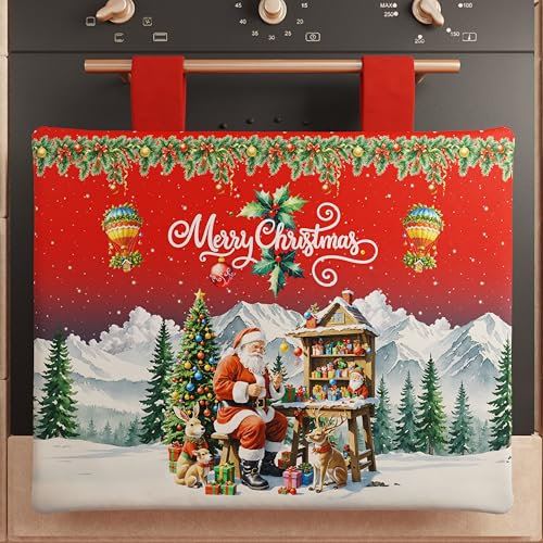 PETTI Artigiani Italiani - Cubrehornos Navideño 40x50 cm, Cubrehornos de Cocina Navidad, Decoración Navideña para Hornos, Cubrehornos Aldea de Papá Noel, 100%