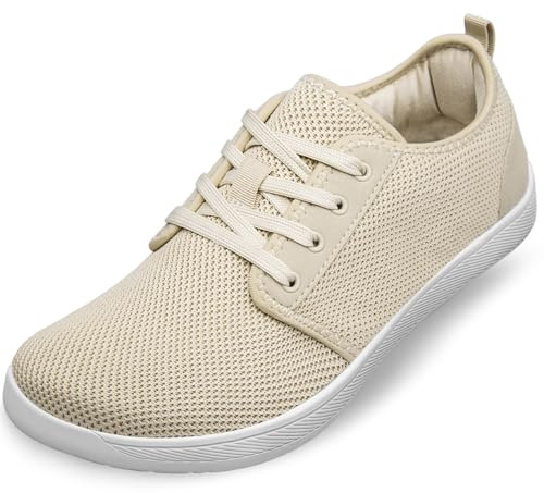 Mens Walking Shoes Wide Width Non Slip Minimalist Barefoot Sneakers Zero Drop Sole Wide Toe Box Shoes Beige Size 12 Wide 12W