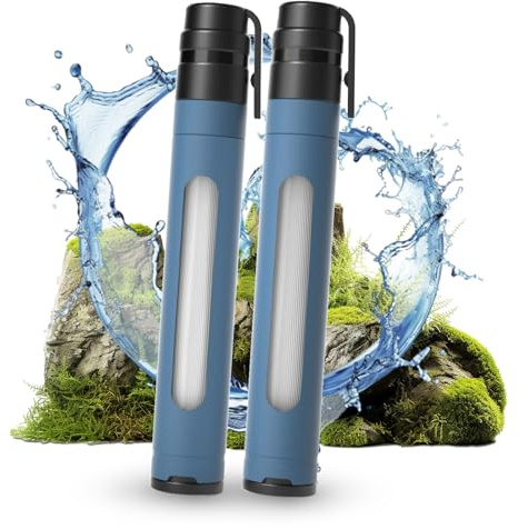 Joypur Filtro dell'acqua per esterni con finestrella di sopravvivenza – Filtro dell'acqua personale con capacità di filtro da 3000 l, filtro acqua potabile per attività all'aperto (Blu * 2)