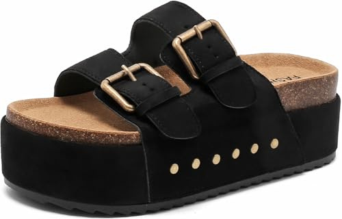 Foinledr Zuecos Sandalias Mujer Mules para Gruesa Plataforma Pantuflas con Corcho Sandalias con Hebilla Calzado Ajustables Cómodo Verano Zapatillas Playa Zapatos