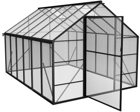 PEILU Invernadero de aluminio con techo de PC transparente, ventanas y puerta, con/sin base, 380x250x205 cm, resistente al invierno, invernaderos de jardín, casa de plantas transitable para jardín al