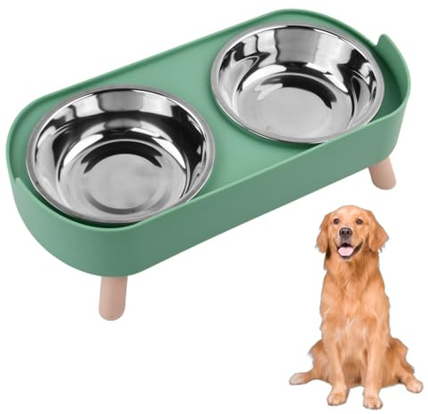 Gamelle pour Chien, Gamelle Chien Surelevee, Set de Bol Chein pour Nourriture et Eau, avec 2 Bols en Acier Inoxydable de 350ml, Convient Aux Chats et Aux Petits Chiens, Vert
