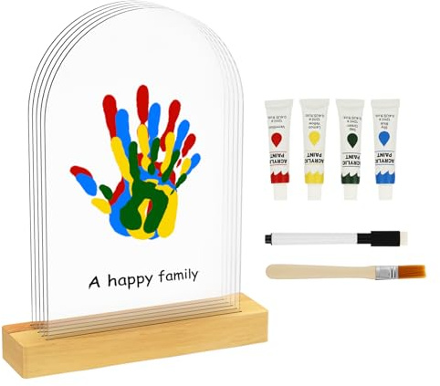 Set di impronte a mano famiglia per 5 persone, set di impronte digitali con piastra in acrilico, base, colore, pennello, squisita famiglia amorevole Impronta per la festa della mamma, festa del papà