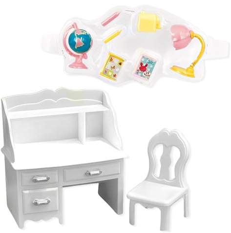Muebles Casa de Muñecas, Casita Muñecas, Miniaturas para Casa de Muñecas, Set de Muebles en Miniatura para Habitación Infantil, Muebles en Miniatura, Escritorio, Silla, Libros, Lámpara