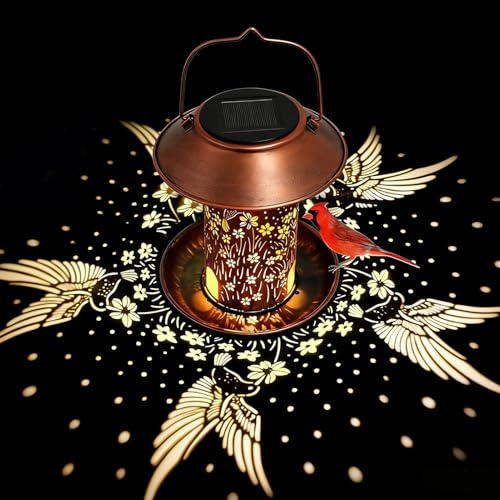 Mangeoire à Oiseaux Solaire | Décor de Lanterne Métallique Étanche - Distributeur De Nourriture Anti-Écureuil Creux,pour Fenêtre Terrasse Pelouse Balcon Jardin Attirer Les Oiseaux