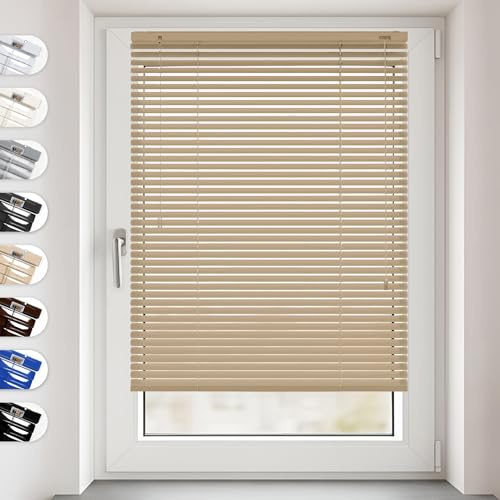 Persiana Veneciana de Aluminio SONELLO de Interior 30cm x 175cm Beige Persiana de Aluminio Klemmfix sin taladrar: protección Visual, antideslumbrante, contra la luz y Solar para Ventanas y Puertas