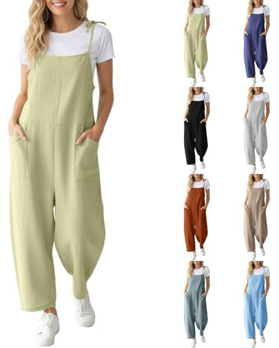 Hängselbyxor dam sommar oversize arbetsoverall bomull elastisk hög midja linnebyxor lätta sommarbyxor elegant jumpsuit sportig bred ben overall stora storlekar långa sommaroveraller