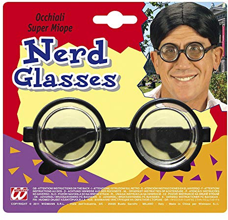 W WIDMANN MILANO Party Fashion 4951M - Brille super kurzsichtiger, schwarz, Scherzartikel, Streber, Karneval, Mottoparty