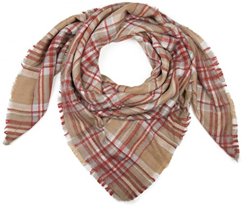 styleBREAKER sciarpa quadrata XXL, grande sciarpa con fantasia scozzese, a quadri scozzesi e frange, unisex 01018137, colore:Beige-Grigio-Rosso