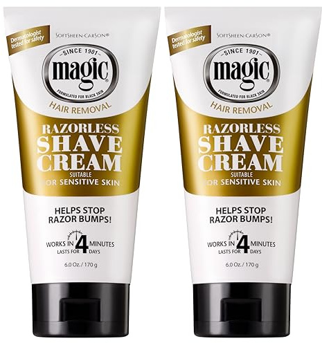 SoftSheen-Carson Magic Razorless Shaving Cream, Depilatory Hair Removal Cream, Works in 4 Minutes for Coarse, Curly Hair, 2 Count