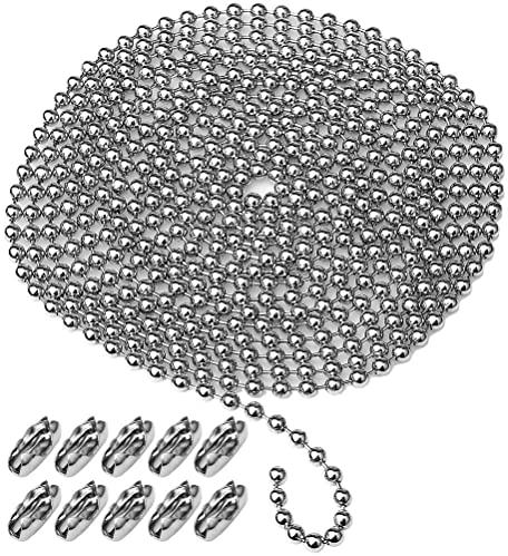 kuou 4.5mm Metal Beaded Roller Blind Chain Extension Cord, 9.8 Feet/3 Meter Beaded Pull Chain with 10 Matching Connectors
