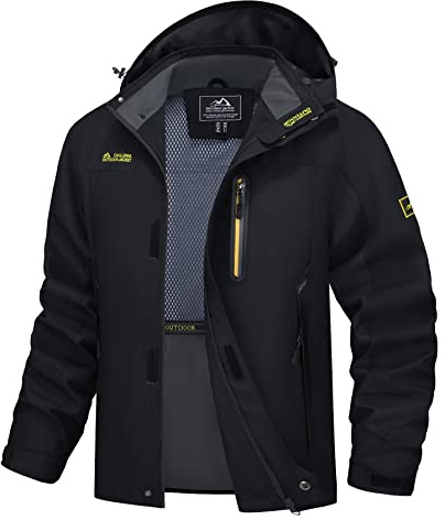 MAGCOMSEN Mens Rain Jackets Waterproof with Hood Lightweight Windbreaker Spring Softshell Jacket Hiking Fishing Coat Black, L
